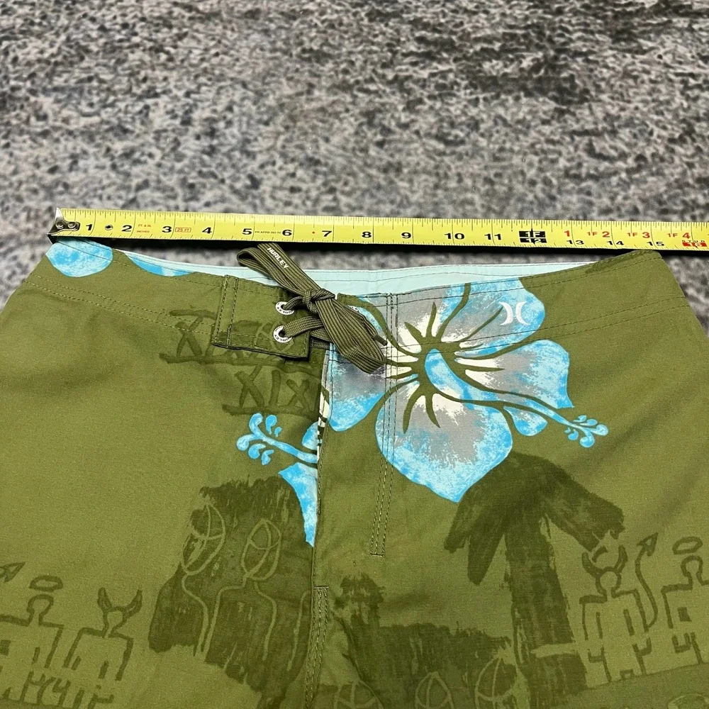 NWT Hurley Board Shorts Mens 29 Green Blue Tropical Flowers Surf Swim Trunks Y2K